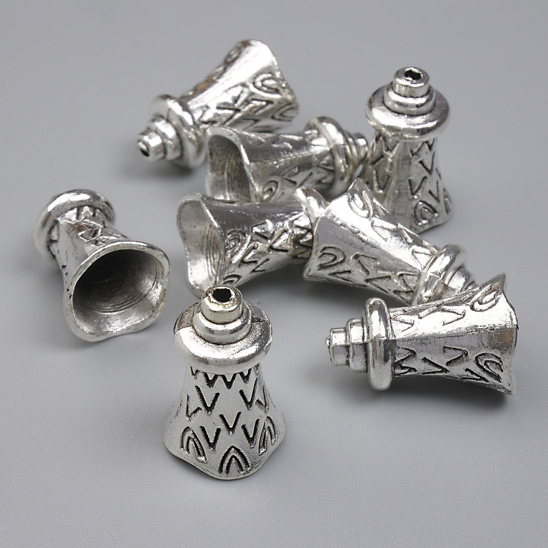 Фурнітура наконечник для намистини колір металу срібло, діаметр 17х11мм+- отвір, діаметр 1мм+- фасування 20гр. (~8шт. )