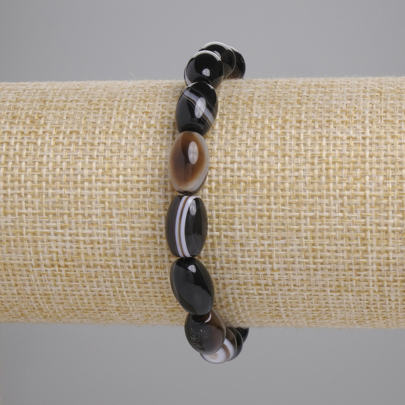 Браслет ахат зърно, диаметър 12×8 мм, дължина 18 см, еластична основа