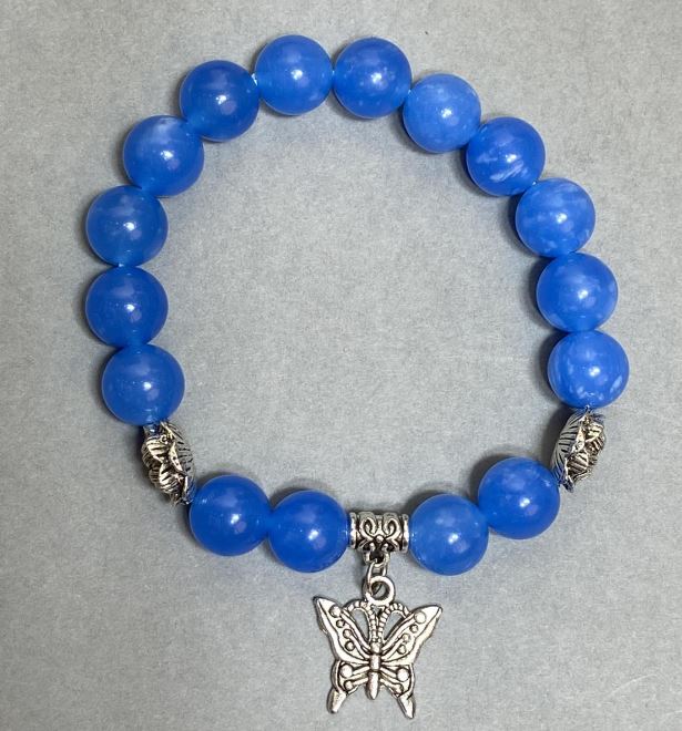 Гривна аквамарин топчета 6 мм ± със метални вложки, дължина 18 см ± еластична основа