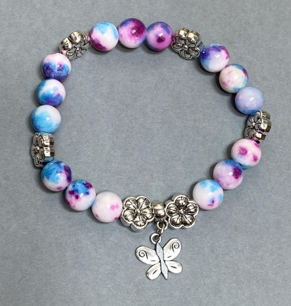 Гривна от варисцит (акрил) мъниста 8 мм+- с метални вложки, дължина 18 см+- на еластична основа