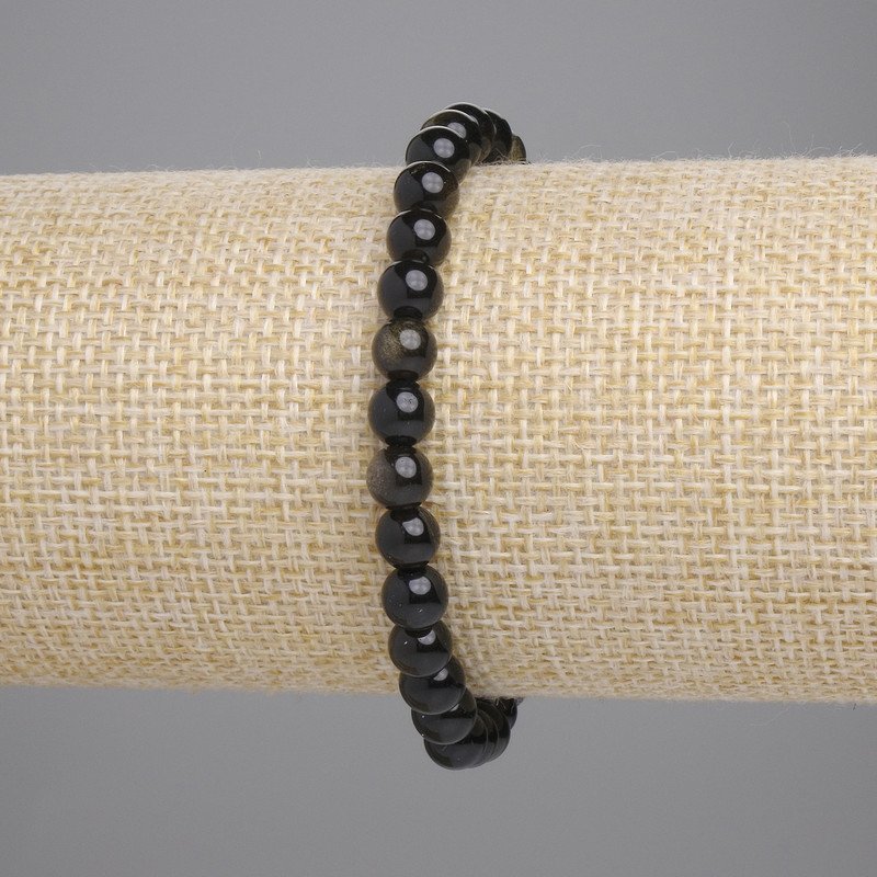 Гривна със слънчев обсидиан, гладко топче, диаметър около 6 мм, дължина около 18 см, еластична основа
