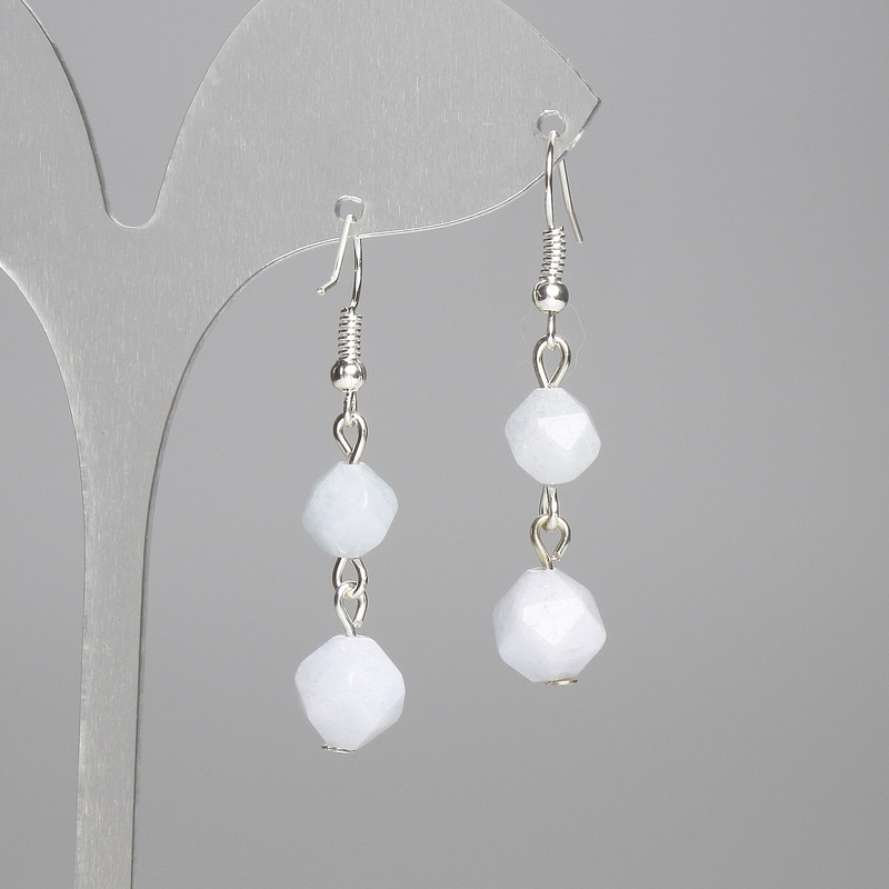 Обеци аквамарин многогранни 9,5×8 мм +- 8×7 мм +-, дължина около 45 мм