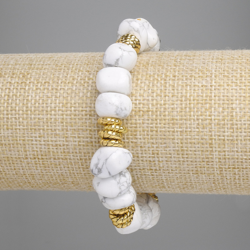 Гривна от кахолонг с фасетирани мънини, диаметър 10–14×7–10 мм ± с метални вложки, дължина 18 см ± еластична основа