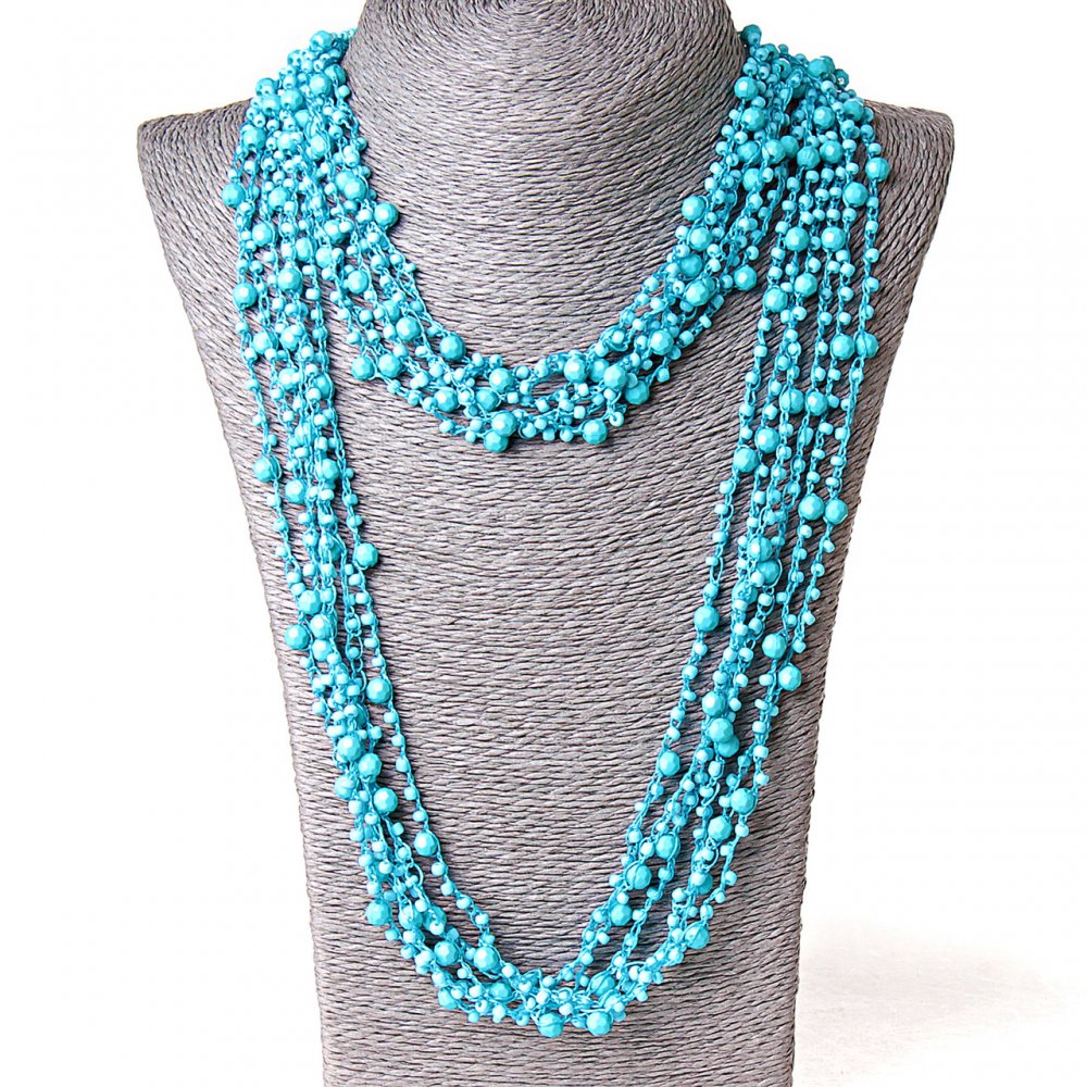 ( 140 см ) колие паутинка с кръгли висулки в синьо