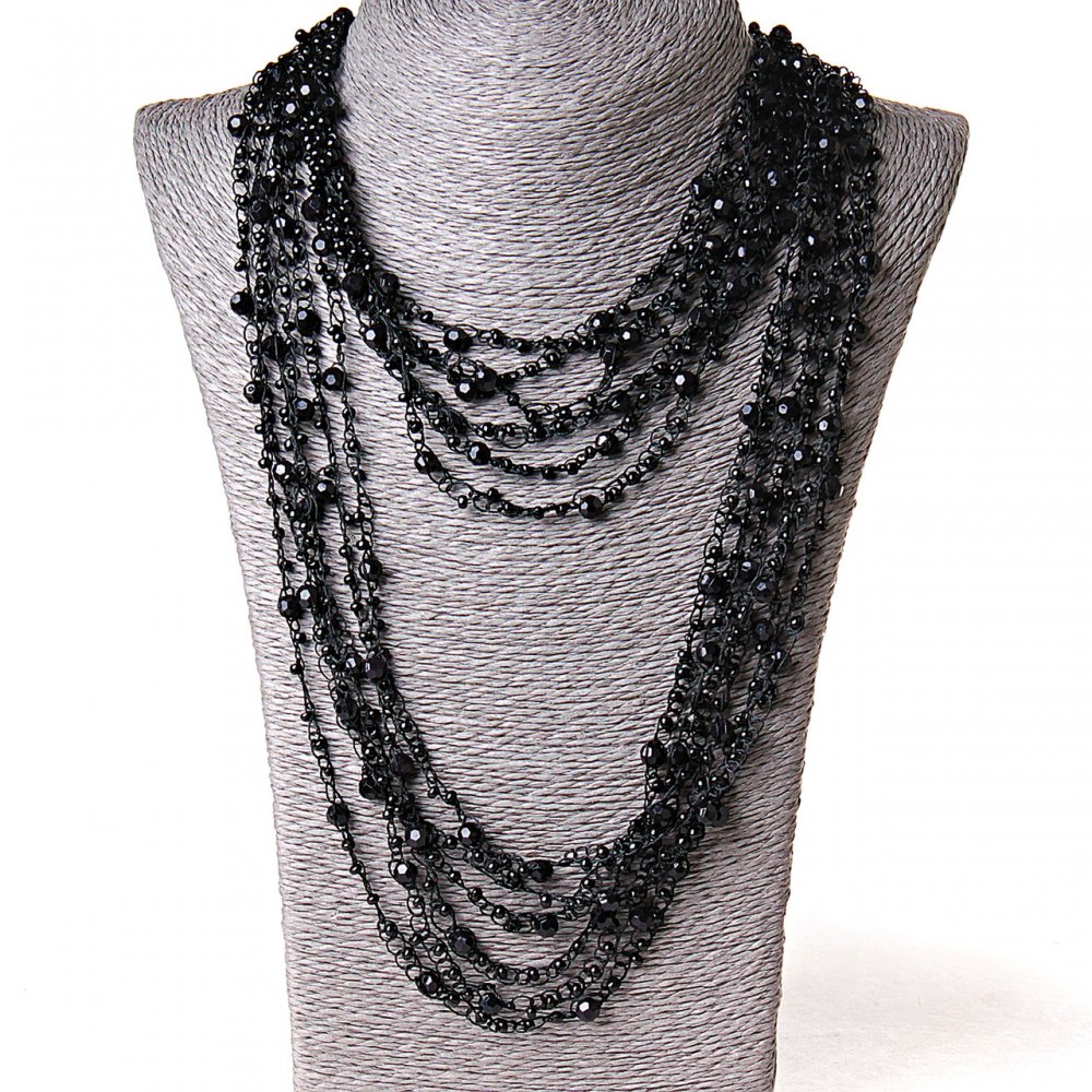 ( 140 см ) Черно паутинно колие с кръгли висулки