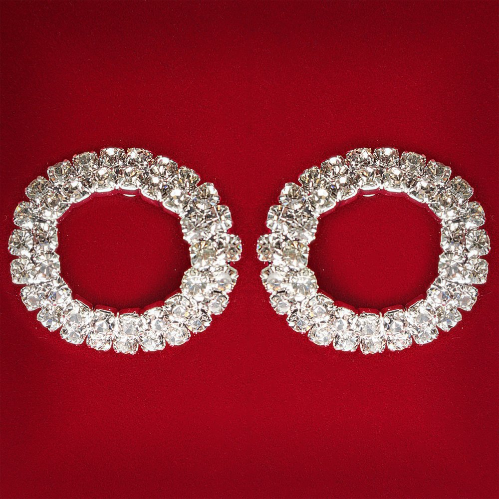 ( 25 мм ) Женски обици с бели кристали, светъл метал, сватбени и вечерни пусети, кръгли халки, средни