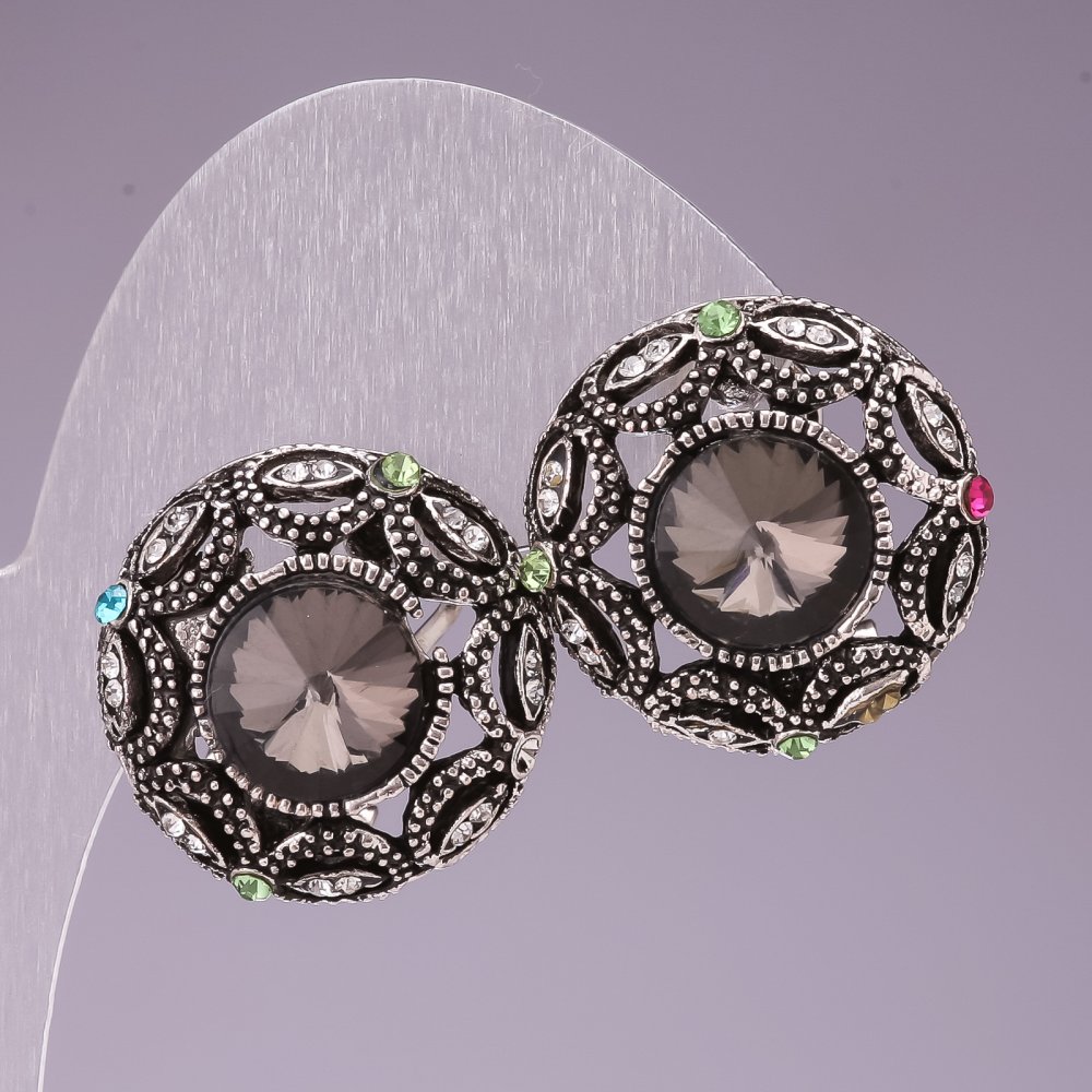 Обици 2 см дъга около сиви кристали