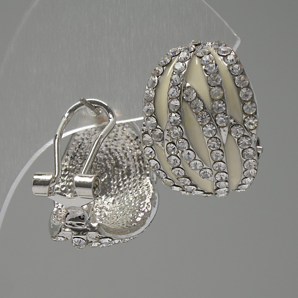 Овеци класика «Гофре» бял емайл / кристали / метал под сребро / 22 × 20 мм