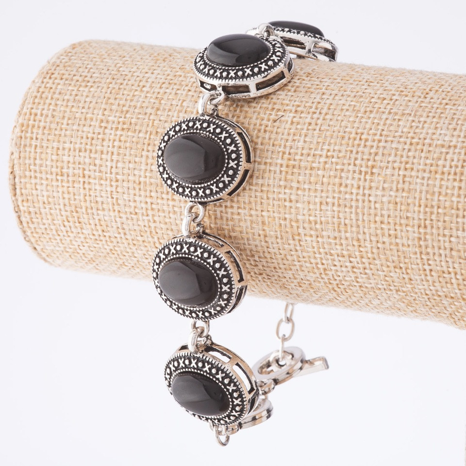 Намаление: браслет от ахат в обков „точка кръст” – овален камък 22×18 мм, 7 бр., дължина 20–22 см