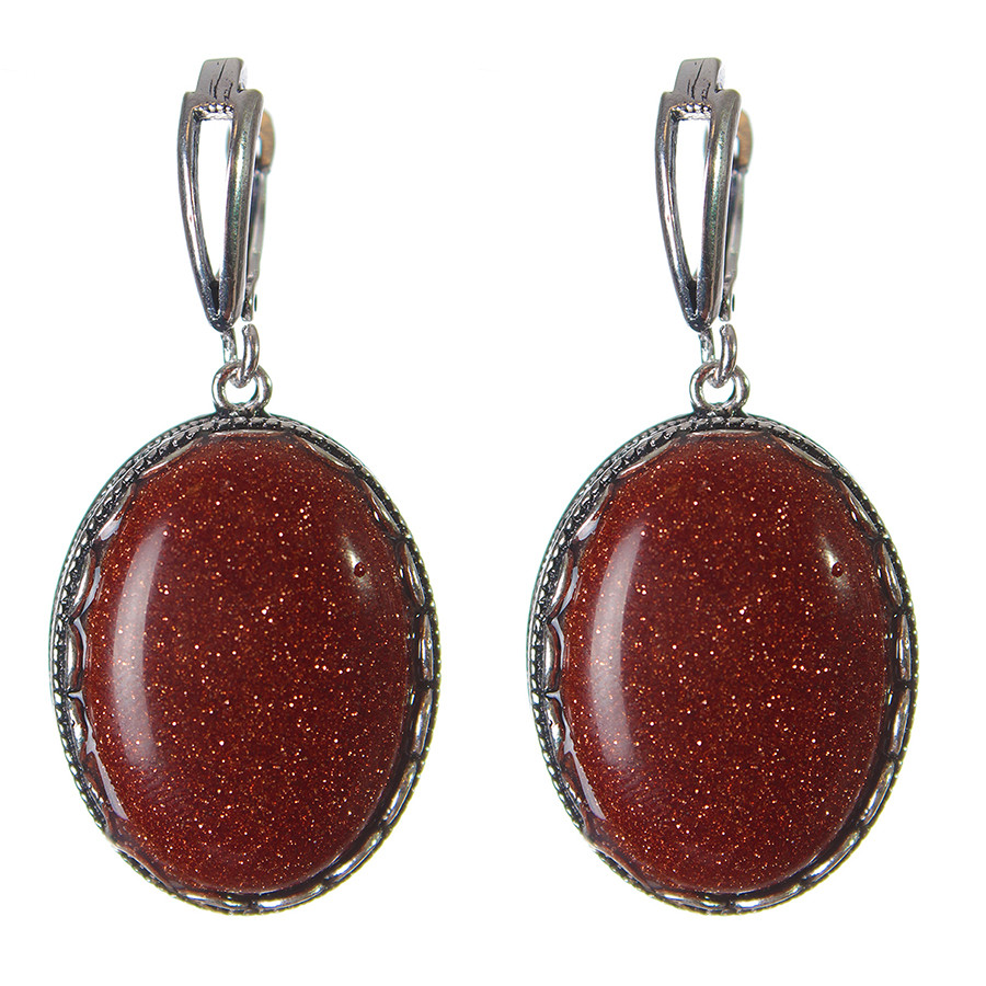 Разпродажба: обеци от авантюрин 'златен пясък' с обков 'зъбче' — овален камък 2,8×2,1 см, дължина 4,5 см