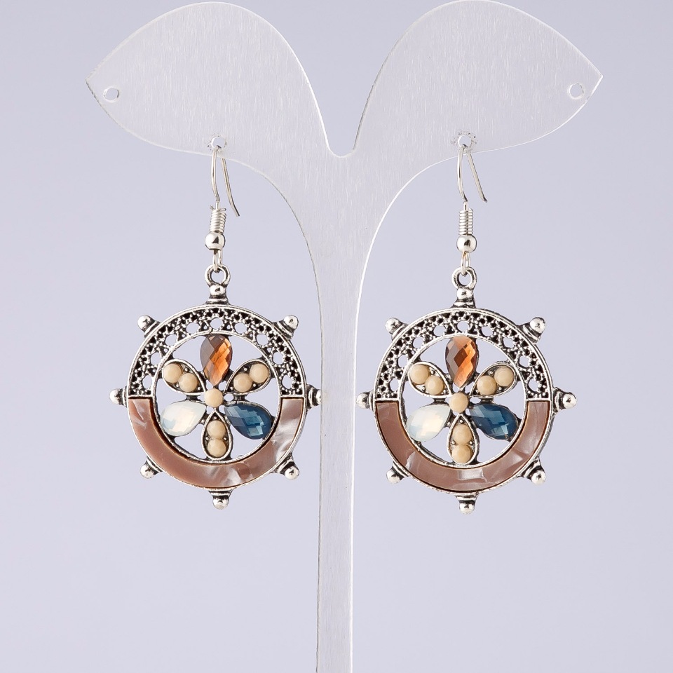 Обеци «Цвете на желанията» в цвят капучино от серия «Пурпур», дължина 5 см