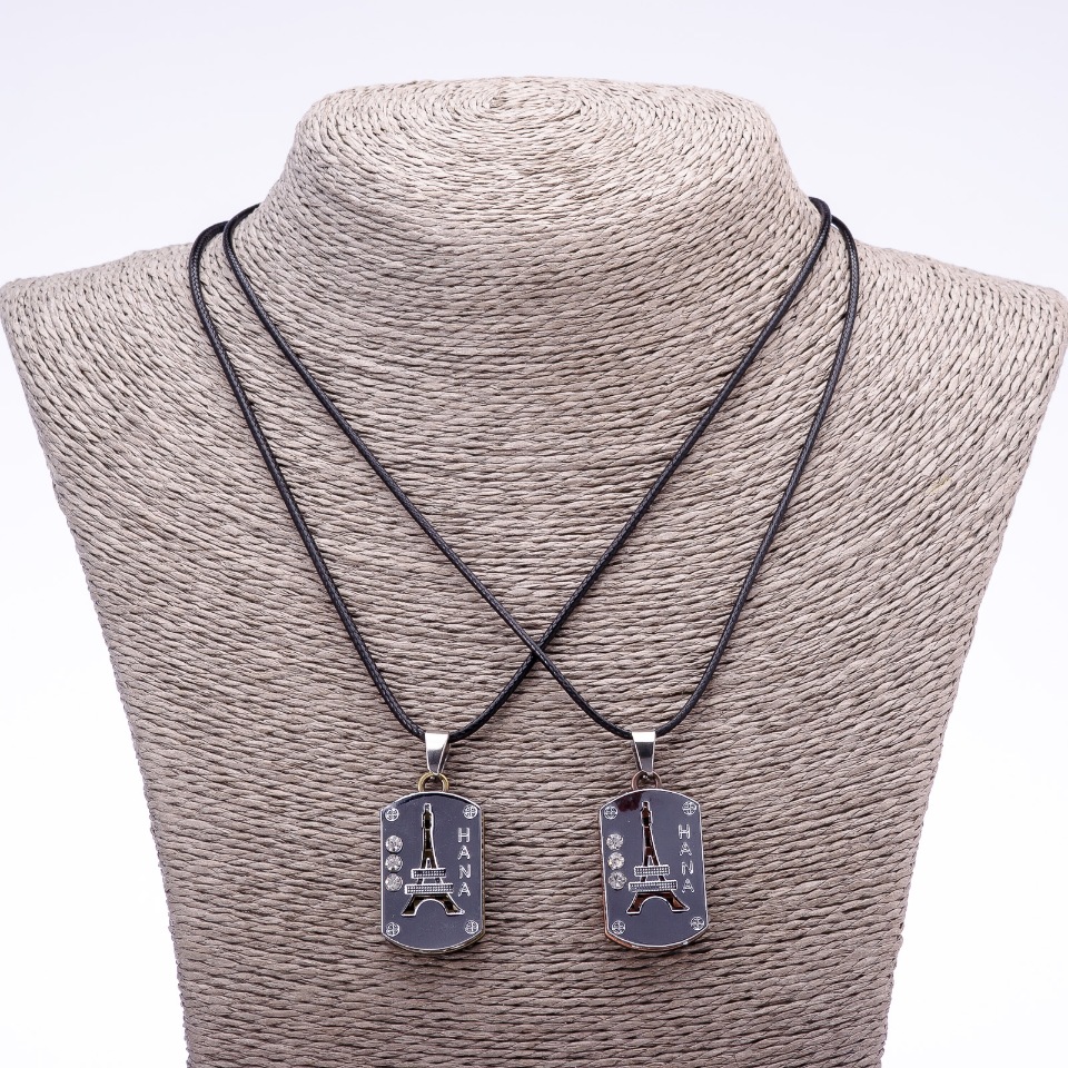 Двойчен медальон за приятелство «Ейфелова кула» на шнур, дължина 45 см, диаметър 20×30 мм, цвят на метала „сребърен“