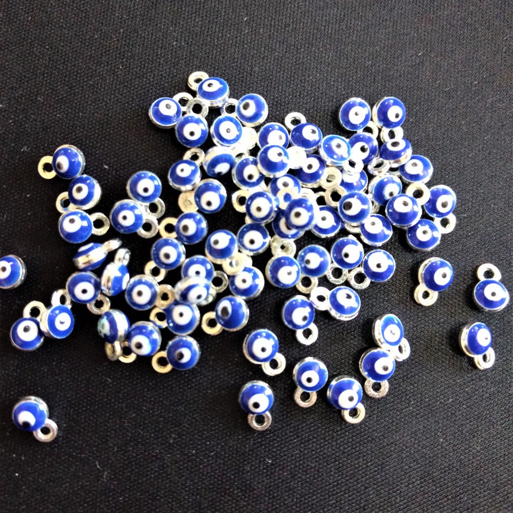 Фурнитура висулка „очи“, диаметър 4 мм, дължина 6 мм, емал, метал, сив цвят. 14 бр.