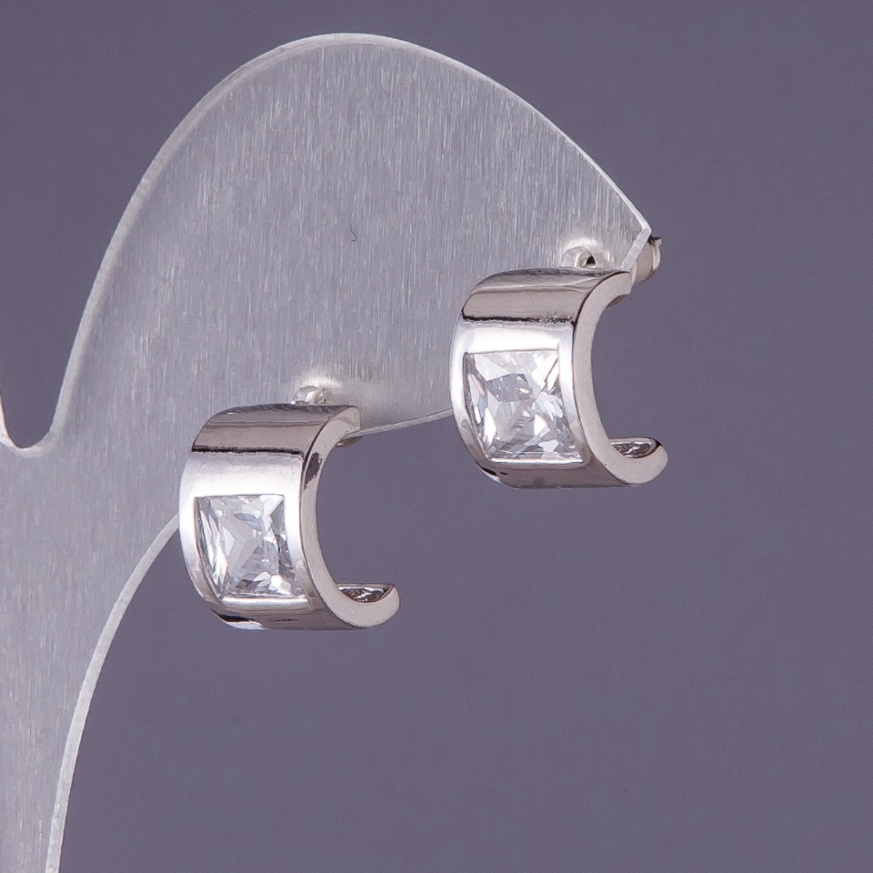 Обеци със бели кристали 13х9 мм