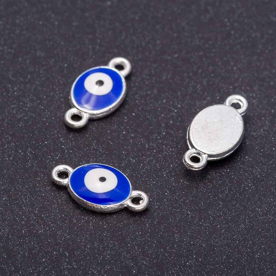 Фурнитура конектор „Око“ сребърно, диаметър 8 мм, дължина 16 мм, 7 отвора