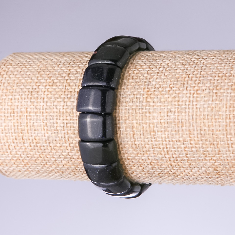 Браслет авантюрин „Син пясък Нощ Каира“ — звена 15×11 мм на здрава еластична основа