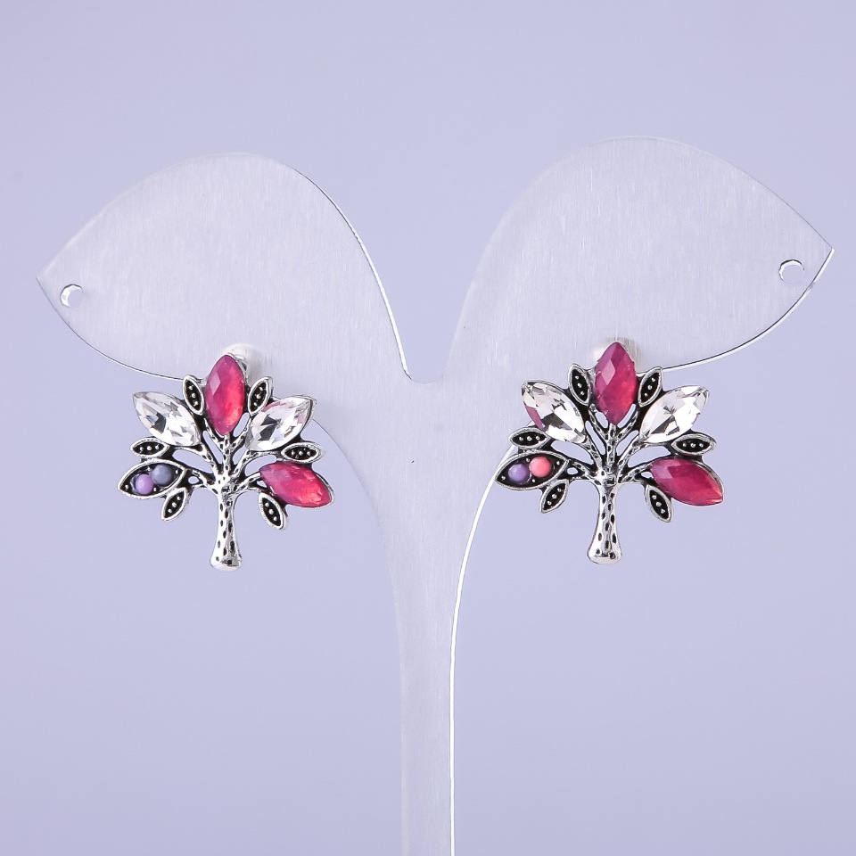 Обици на дървета с червени кристали 22×22 мм