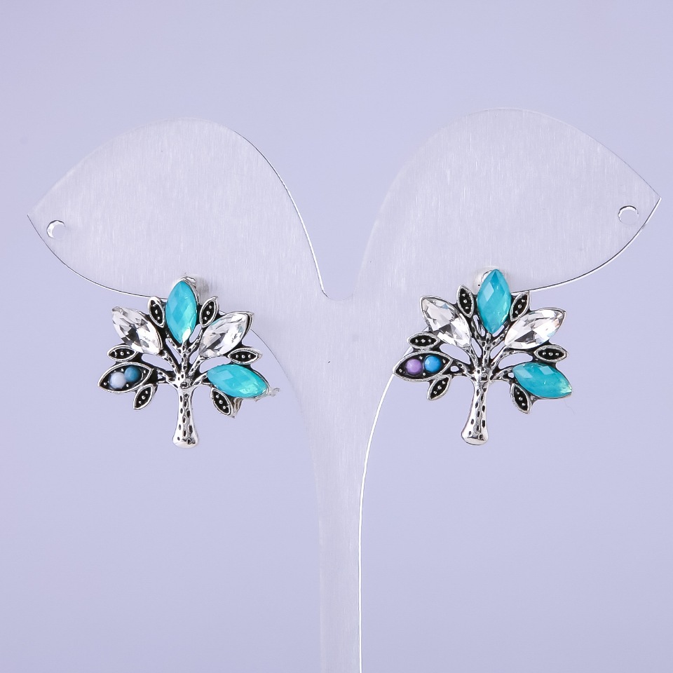 Обици Дървета с зелени кристали 22х22мм