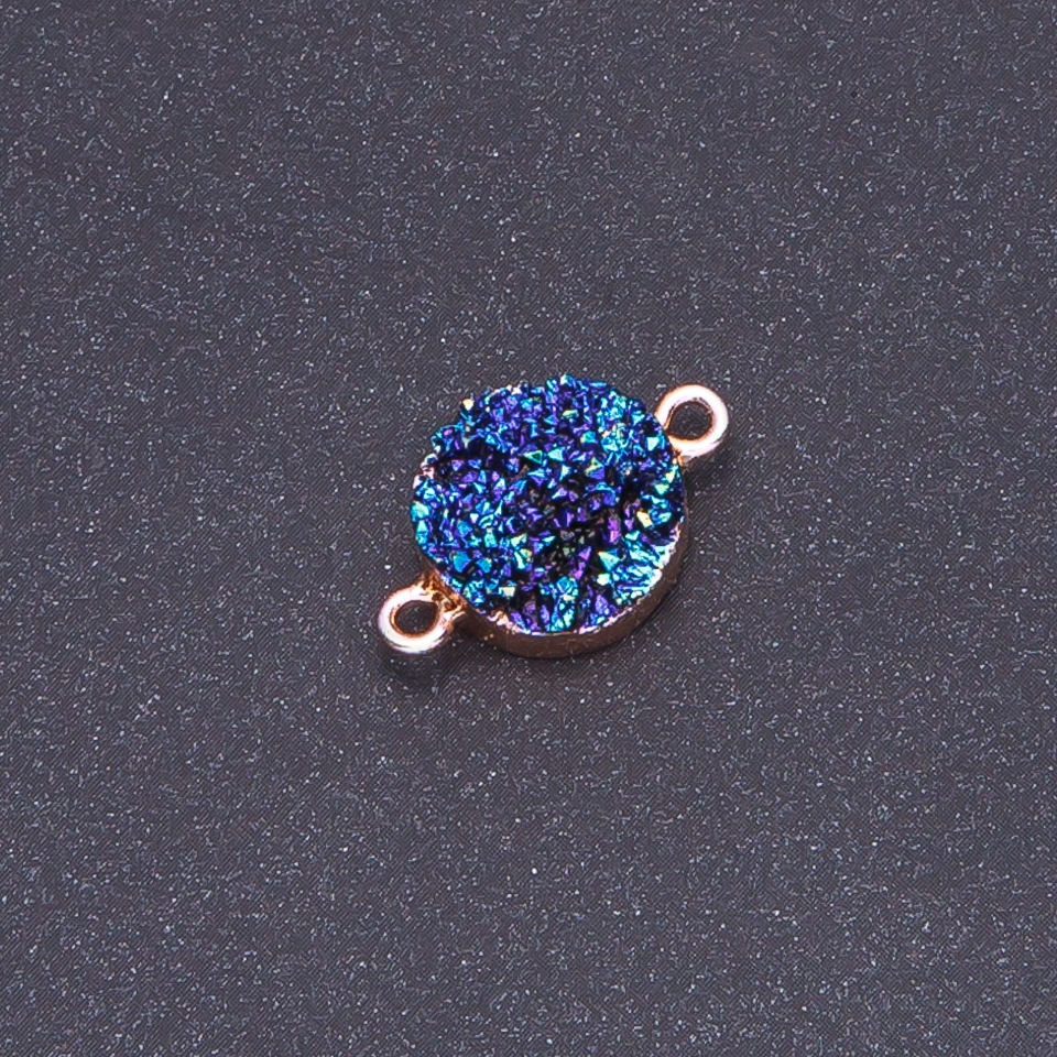 Син конектор «космос» «друза» акрил «злато», диаметър 14 мм, дължина 3 мм