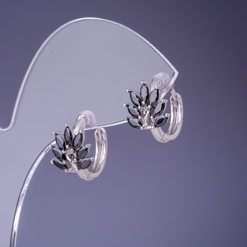 Обeци Xuping с черни циркони 14×10 мм родий