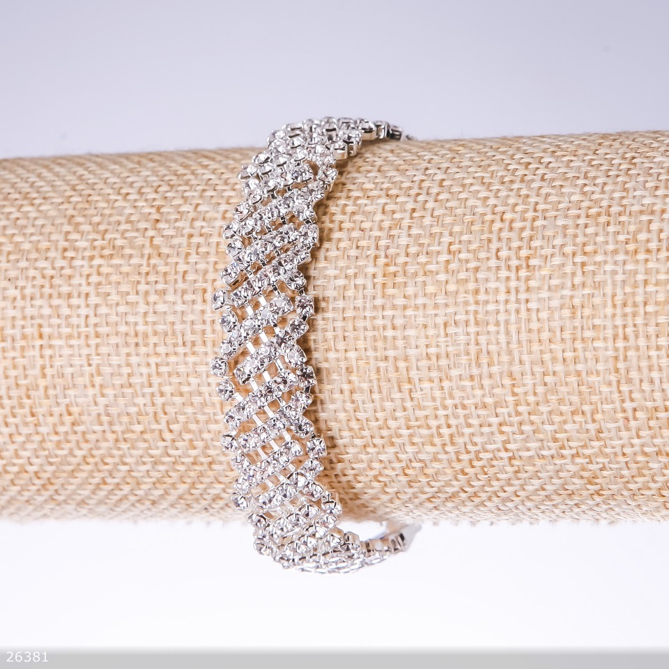 Гривна със стрази «бял», ширина 16 мм, дължина 19 см «сребристо»