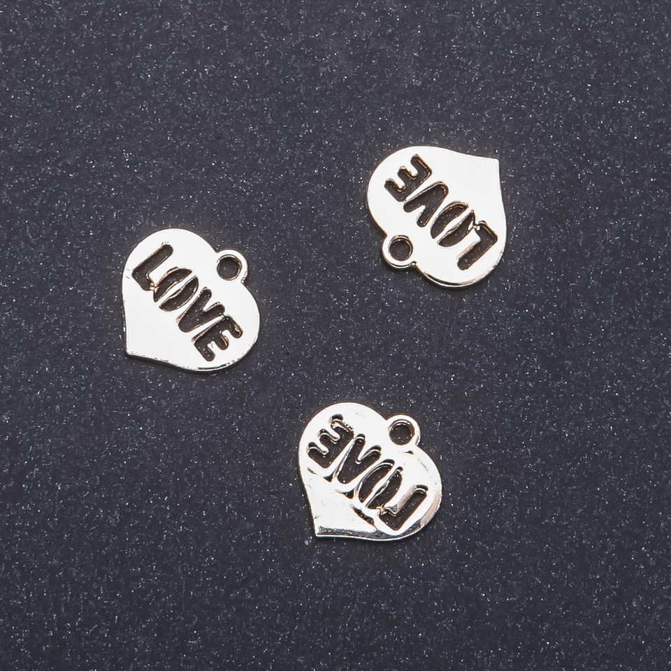 Висулка сърце «светло злато», диаметър 16 мм, дължина 15 мм, фасовка 12 бр. (+ -)