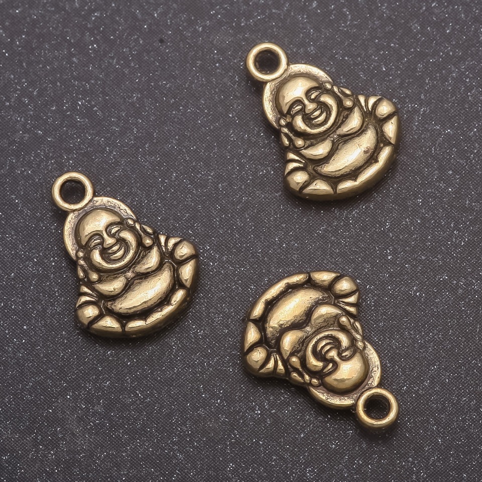 Фурнитура — висулка Будда, диаметър 14×10 мм, вътрешен диаметър 1,5 мм, фас. 20 г ± 22 бр.