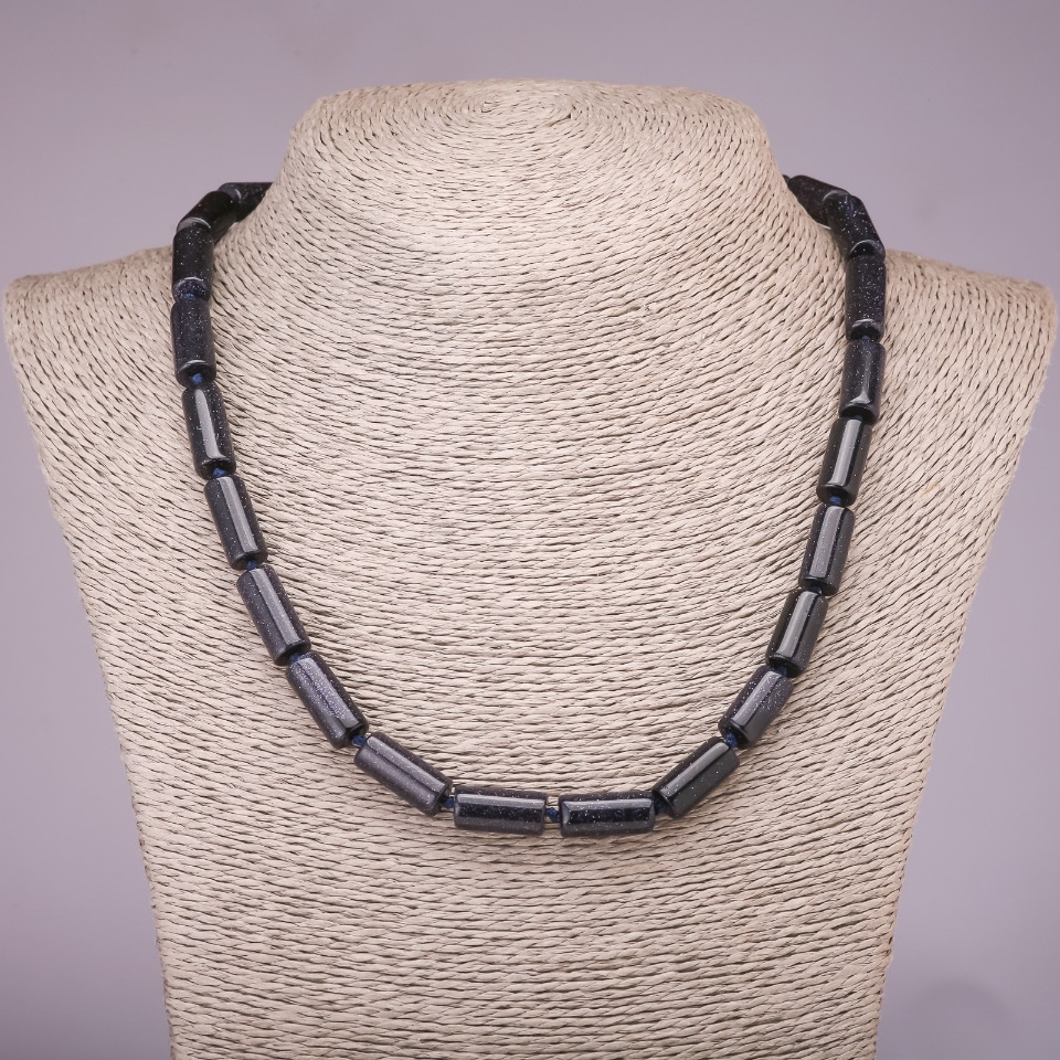 Колие от авантюрин „Син пясък на Нощта на Каира“ цилиндър, диаметър 8×17 мм, дължина 45 см