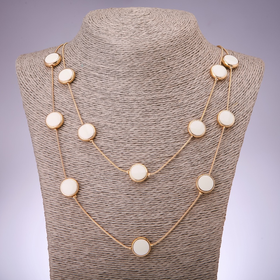 Кольє Каскад дворядний намистина "монетка", довжина 80см жовтий метал