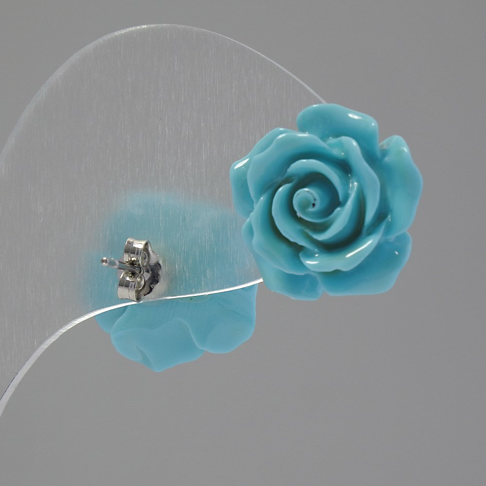 Обици-гвоздики «Роза мини-1,5» червена полимерна глина, метал под «сребро» Ø 15 мм