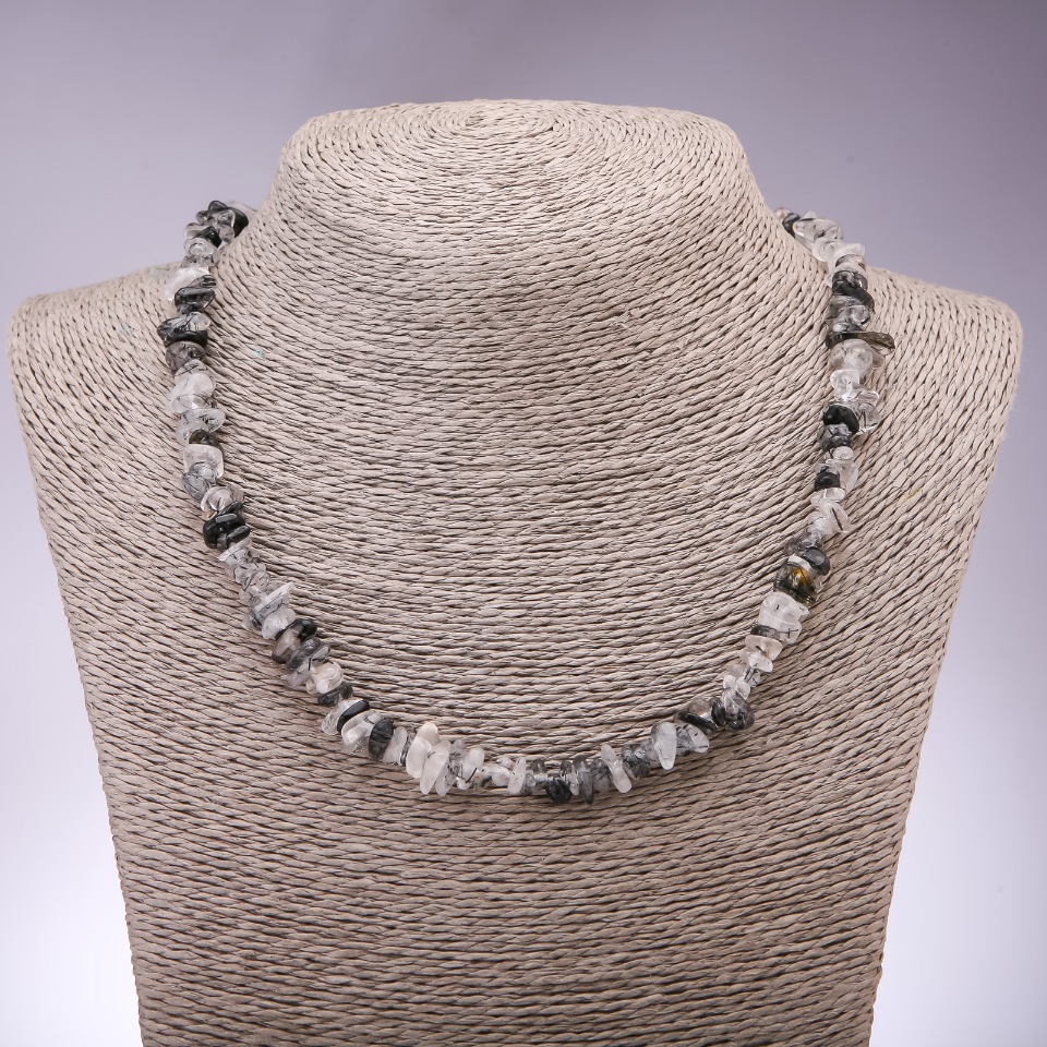 Ожерелие от кварц «рутилий кварц (вълнист)» гранули, диаметър 7 мм, дължина 45 см