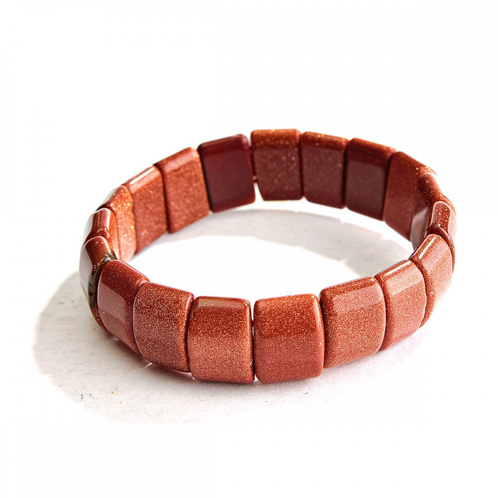 Браслет от авантюрин «Златен пясък» — ланка 15×11 мм на еластична основа