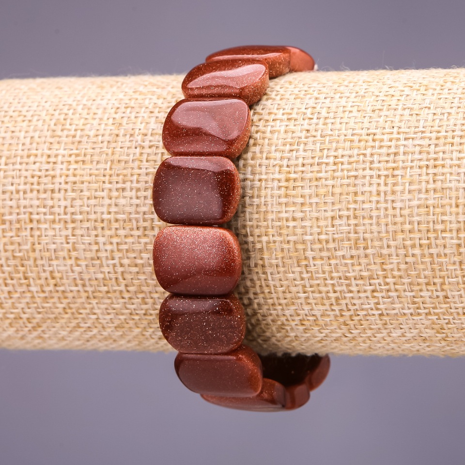 Гривна от авантюрин (синтетичен) „Златист пясък“ — звено 16×12 мм ±, дължина 18 см на еластична основа