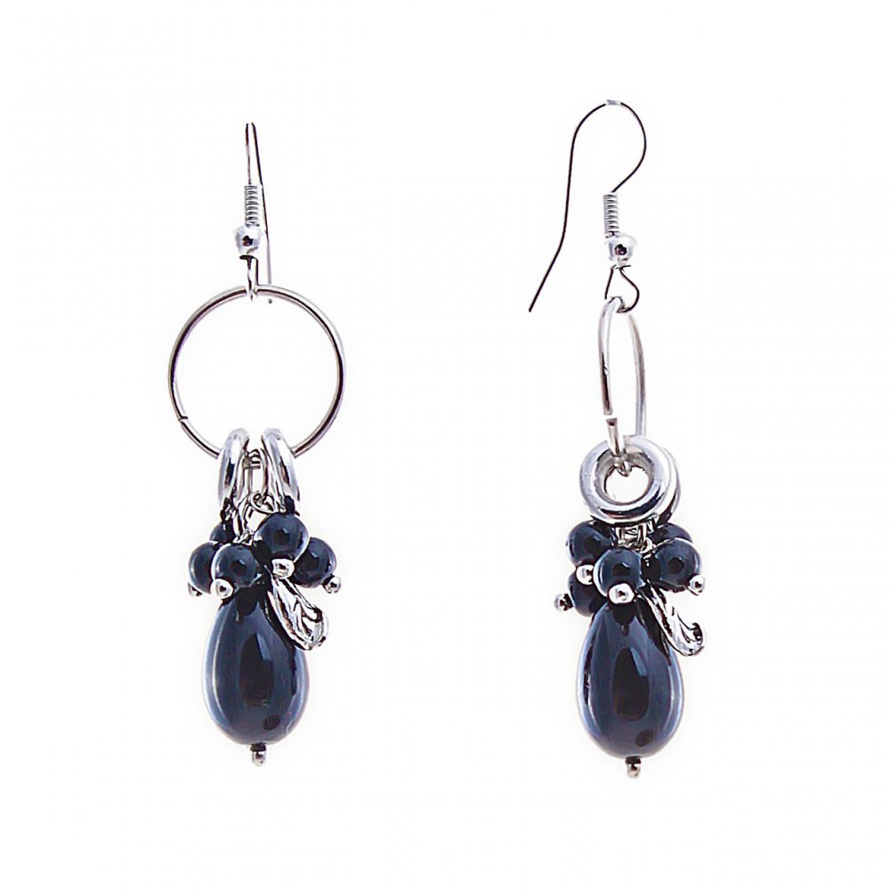 Обици-висящи на халка с кръгли и капковидни мъниста под агат 50 мм