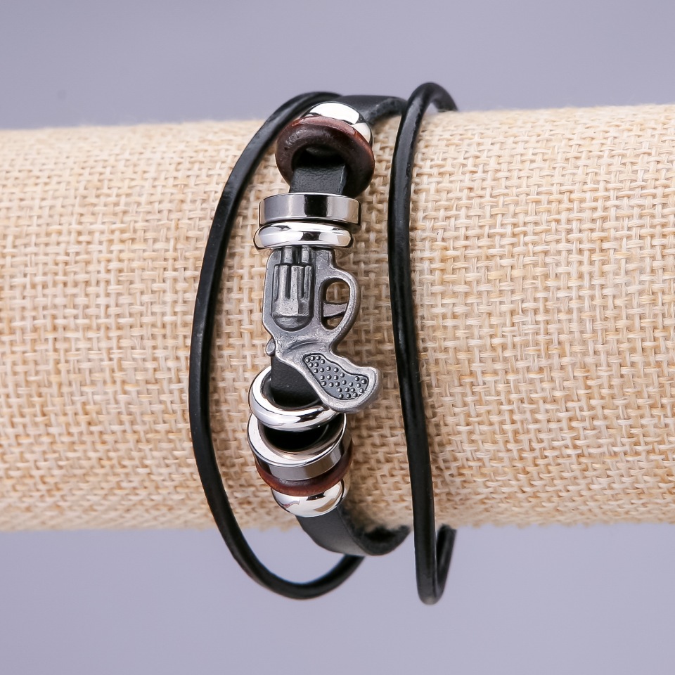 Гривна «Револвер», дължина 21 см, дебелина 15 мм еко кожа черна