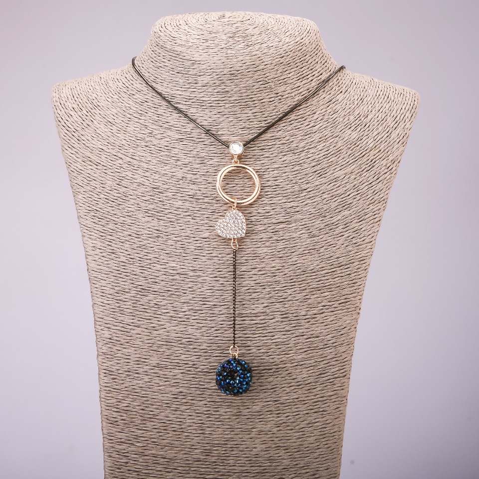 Висулка със стрази на дълъг синджир, метал „черно злато“, диаметър 113×23 мм, дължина 70 см