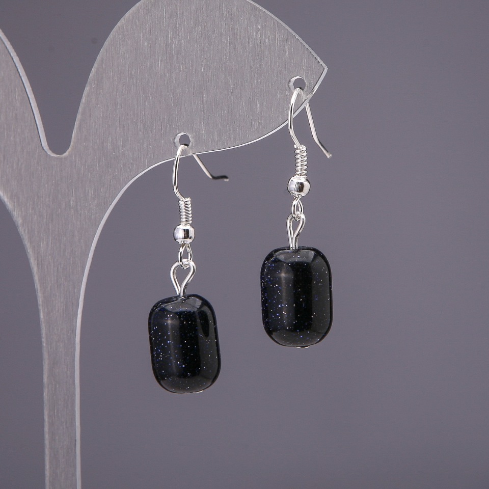 Сережки от авантюрин „Син пясък Нощ на Кайро“, барилце, диаметър 10×15 мм