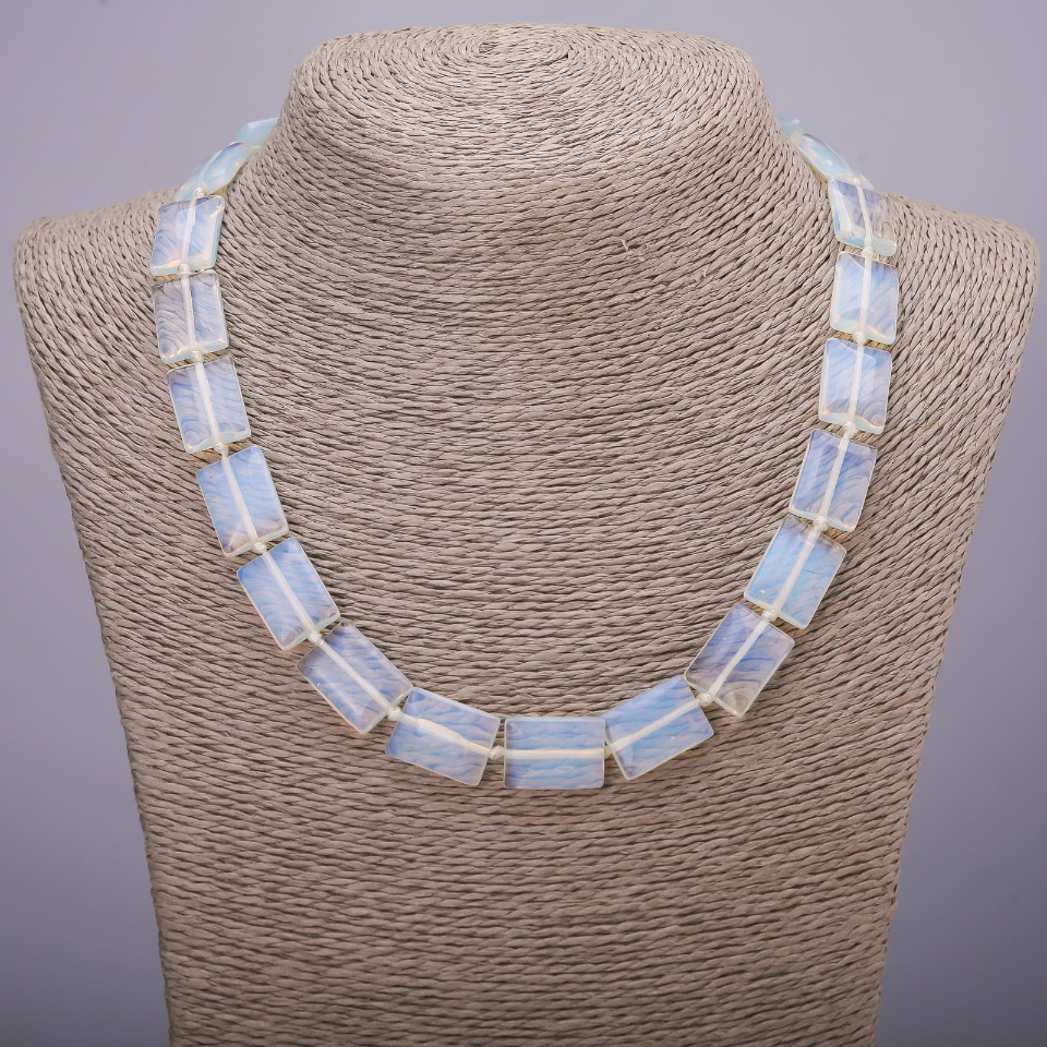 Ожерелие от лунен камък, правоъгълна форма, диаметър 13×18(±) мм, дължина 45 см