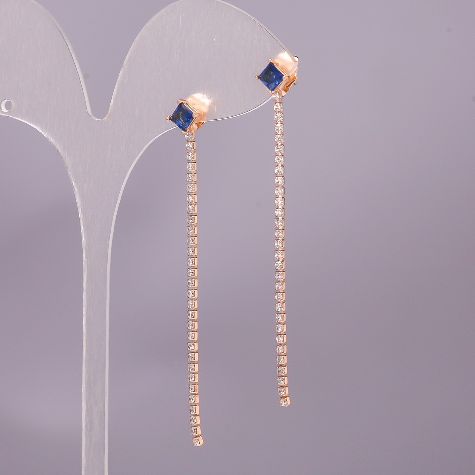 Овеци Xuping със син камък 6х65 мм позлата 18К