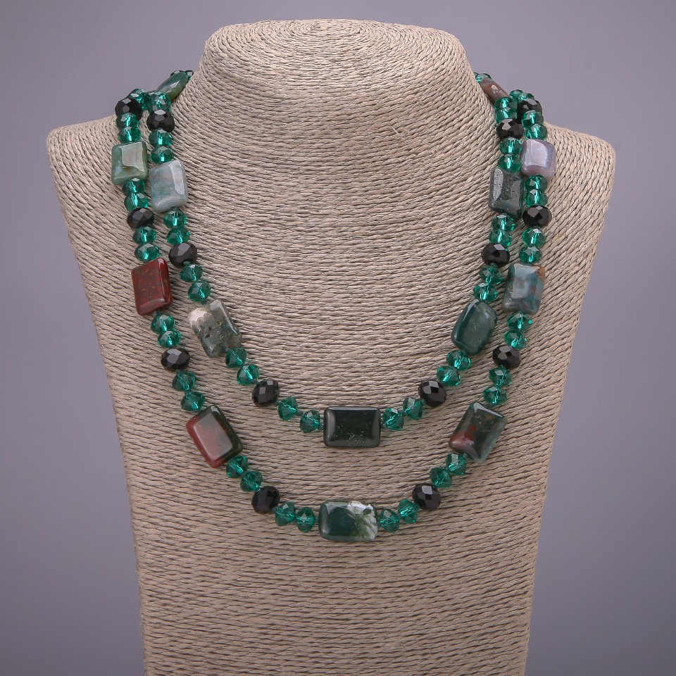 Разпродажба: Дълго колие «Съзвездието на Орион» от естествен камък яшма, «чешки кристал», дължина 120 см