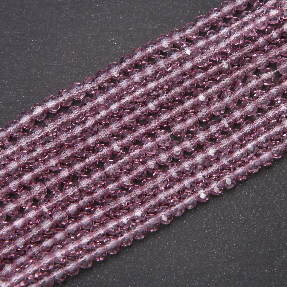 Мънисти от чешки кристал, прозрачен лилав оттенък, с бензинов блясък, рондель, диаметър 6х4,5 мм, конец 38 см