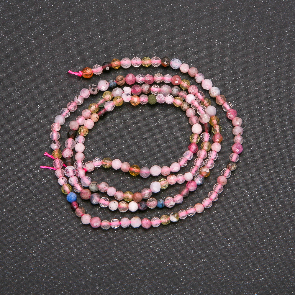 Мънисти на конец от естествени камъни, асортимент, грановани топчета, диаметър 2,5 мм, дължина 38 см