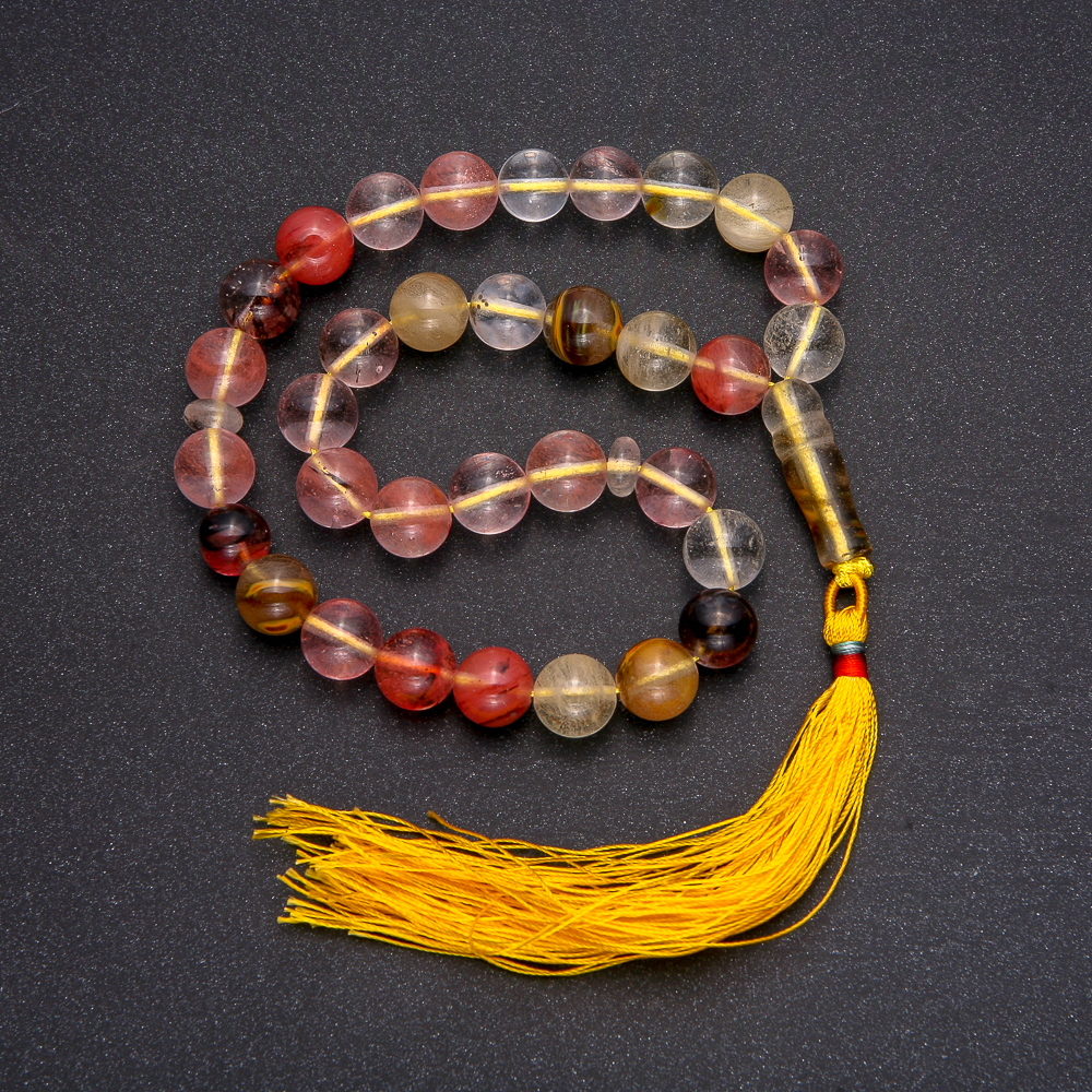 Молитвеници от естествен камък халцедон, 33 гладко полирани мъниста, диаметър 10 мм +-, вставка халцедон