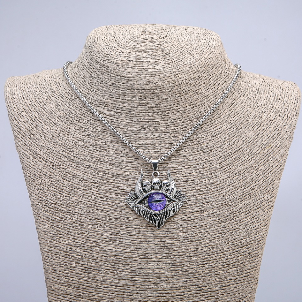 Кулон "Око демона" 45х40мм на ланцюжку, довжина 70см + - сріблястий метал