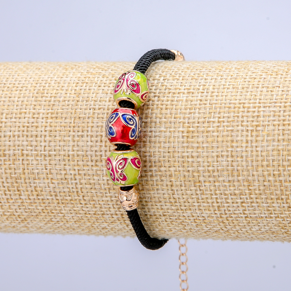 Гривна Xuping позлата 18К с мънисти във формата на пеперуди на шнур, дебелина 3 мм, диаметър 10 мм, дължина 18-22 см