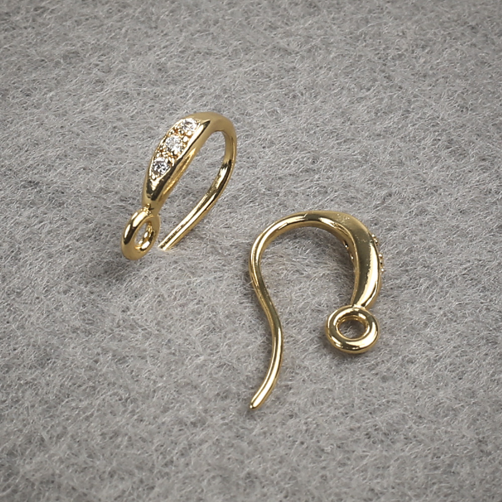 Швензи за обеци с бели кристали, жълт метал 14×2,5 мм, двойка