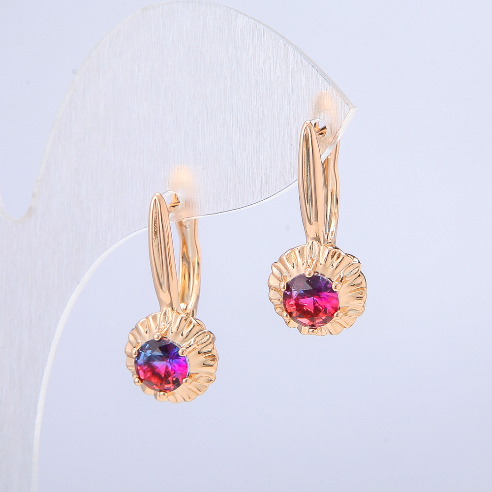 Овеци Xuping позлата 18К със синьо-малинов кристал, диаметър 27х10 мм +