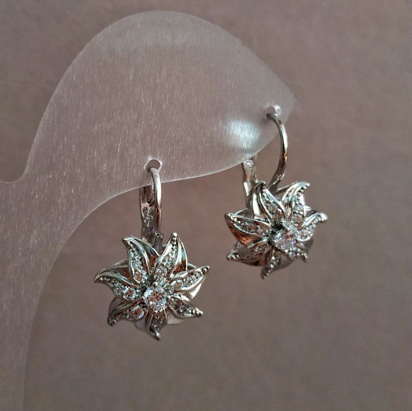 Сережки Xuping Родій з білими стразами, діаметр 20х15мм +