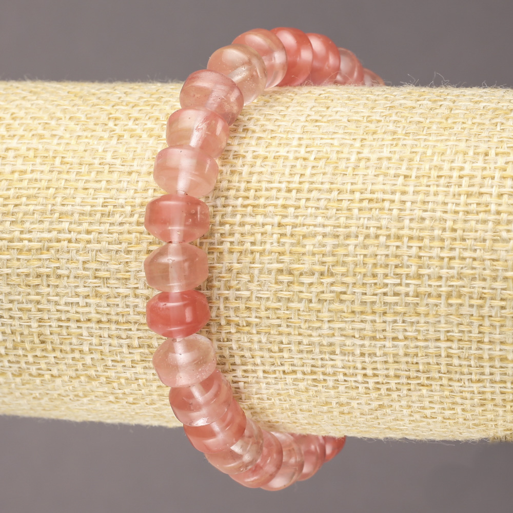 Браслет на ластик от естествен камък халцедон гладък рондел, диаметър 9×7 мм+