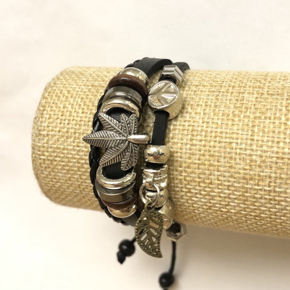 Гривна от еко кожа «конопля» с регулируема дължина, 18–24 см, черна